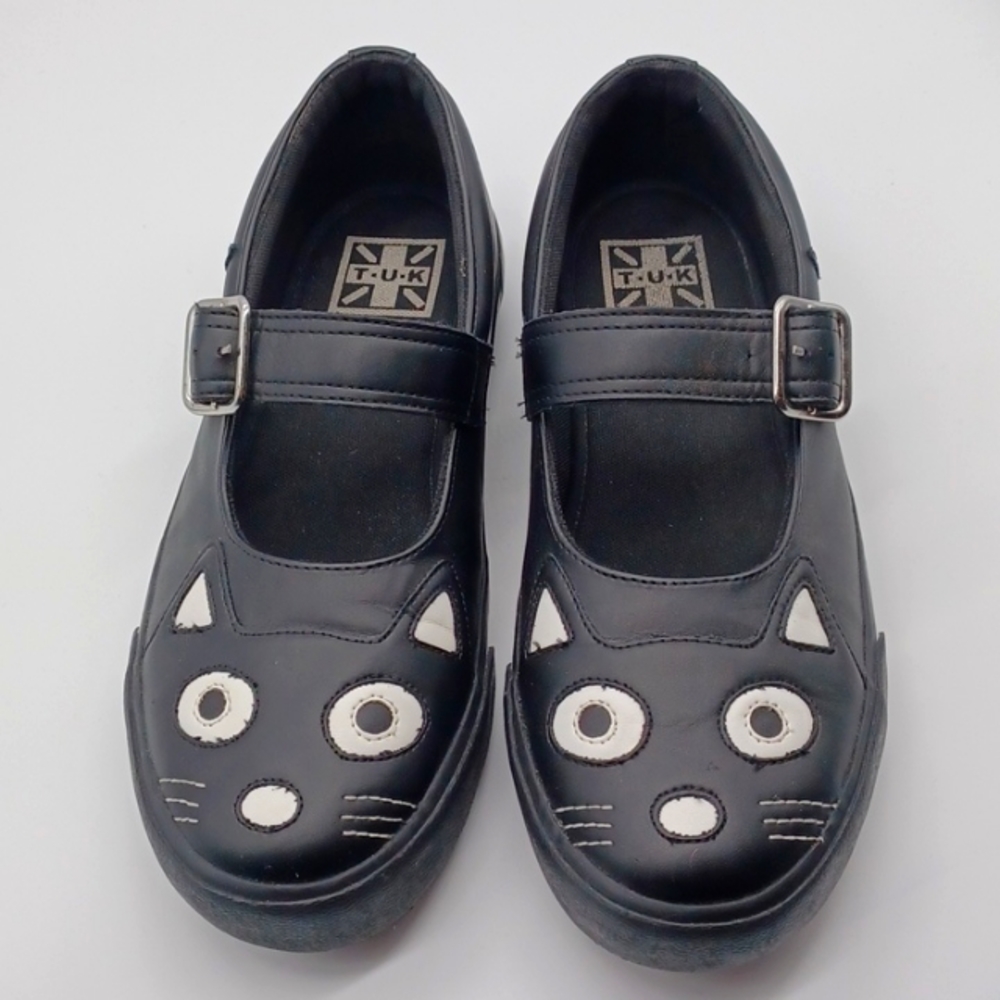 TUK Kitty Cat Shoes Mary Jane Black White Chunky Size 10 EU41